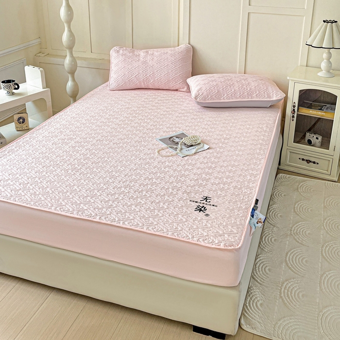 91家纺网 家纺一手货源 找家纺 花享莱 2025新款希尔顿同款无染磨毛床笠三件套 无染-粉