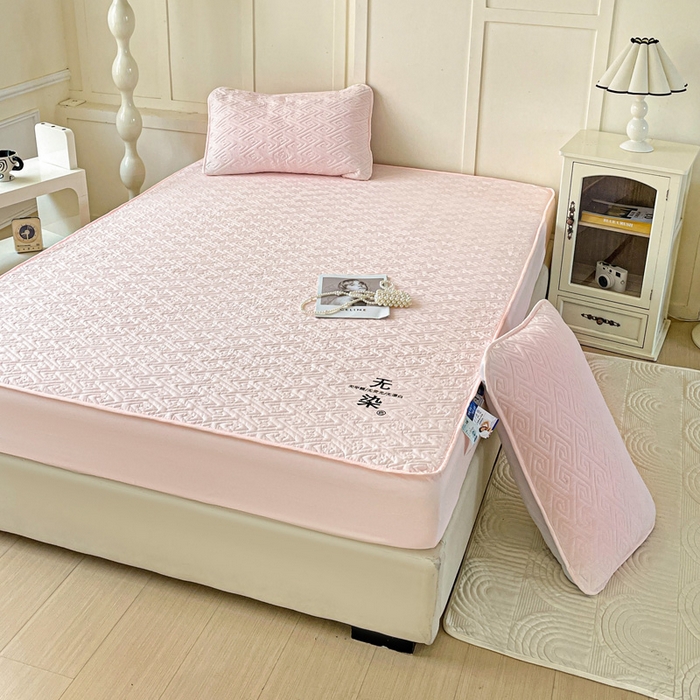 91家纺网 家纺一手货源 找家纺 花享莱 2025新款希尔顿同款无染磨毛床笠三件套 无染-粉