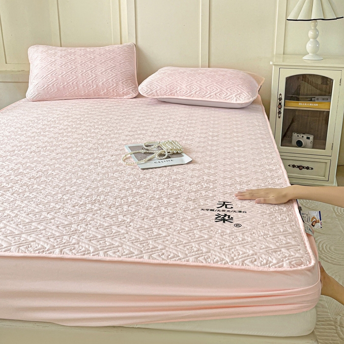 91家纺网 家纺一手货源 找家纺 花享莱 2025新款希尔顿同款无染磨毛床笠三件套 无染-粉