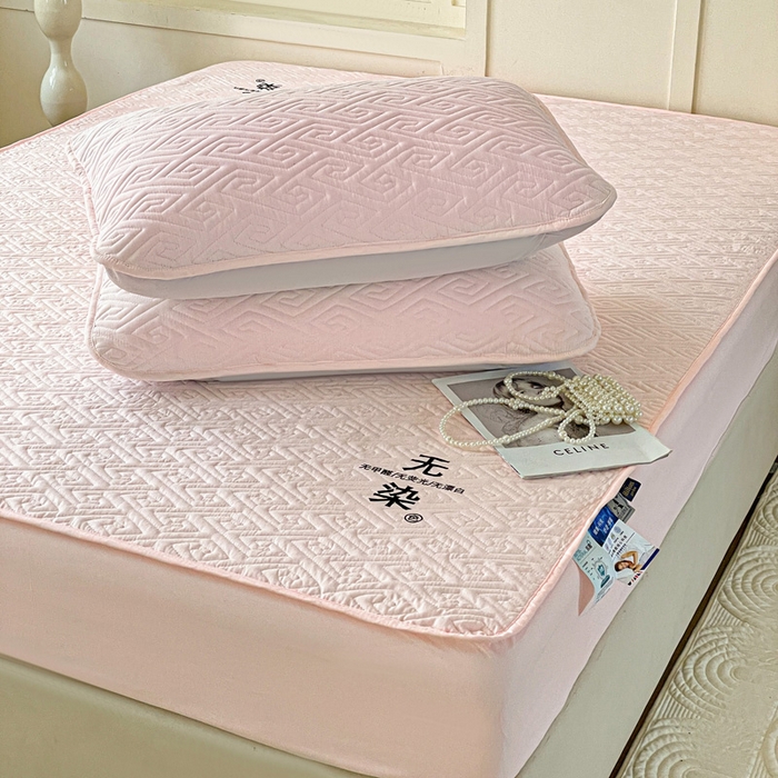 91家纺网 家纺一手货源 找家纺 花享莱 2025新款希尔顿同款无染磨毛床笠三件套 无染-粉