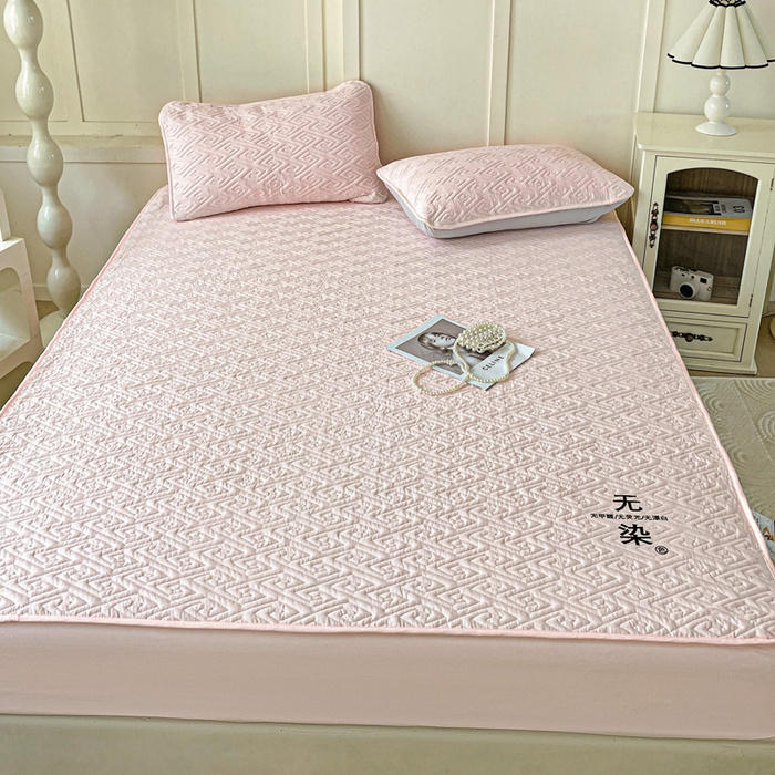 91家纺网 家纺一手货源 找家纺 花享莱 2025新款希尔顿同款无染磨毛床笠三件套 无染-粉