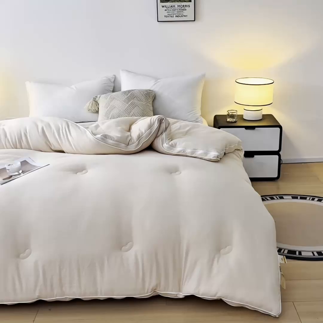 91家纺网 家纺一手货源 找家纺 秋泽家纺 2025新款皱皱纱提花子母被被子被芯 浅咖