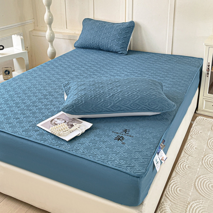 91家纺网 家纺一手货源 找家纺 花享莱 2025新款希尔顿同款无染磨毛床笠三件套 无染-湖蓝