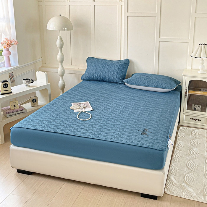 91家纺网 家纺一手货源 找家纺 花享莱 2025新款希尔顿同款无染磨毛床笠三件套 无染-湖蓝