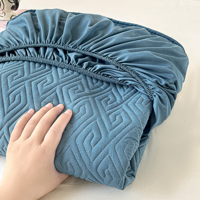 91家纺网 家纺一手货源 找家纺 花享莱 2025新款希尔顿同款无染磨毛床笠三件套 无染-湖蓝