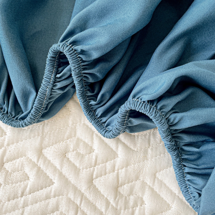 91家纺网 家纺一手货源 找家纺 花享莱 2025新款希尔顿同款无染磨毛床笠三件套 无染-湖蓝