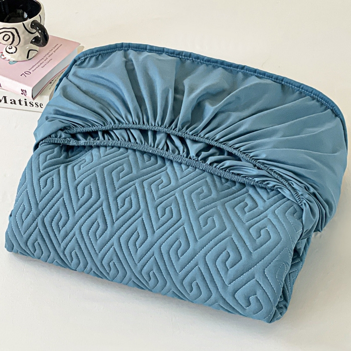 91家纺网 家纺一手货源 找家纺 花享莱 2025新款希尔顿同款无染磨毛床笠三件套 无染-湖蓝