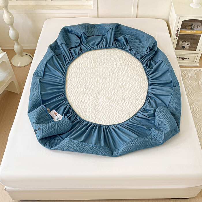 91家纺网 家纺一手货源 找家纺 花享莱 2025新款希尔顿同款无染磨毛床笠三件套 无染-湖蓝