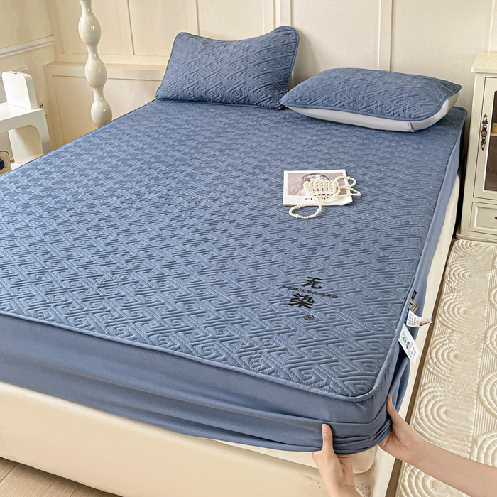 91家纺网 家纺一手货源 找家纺 花享莱 2025新款希尔顿同款无染磨毛床笠三件套 无染-蓝