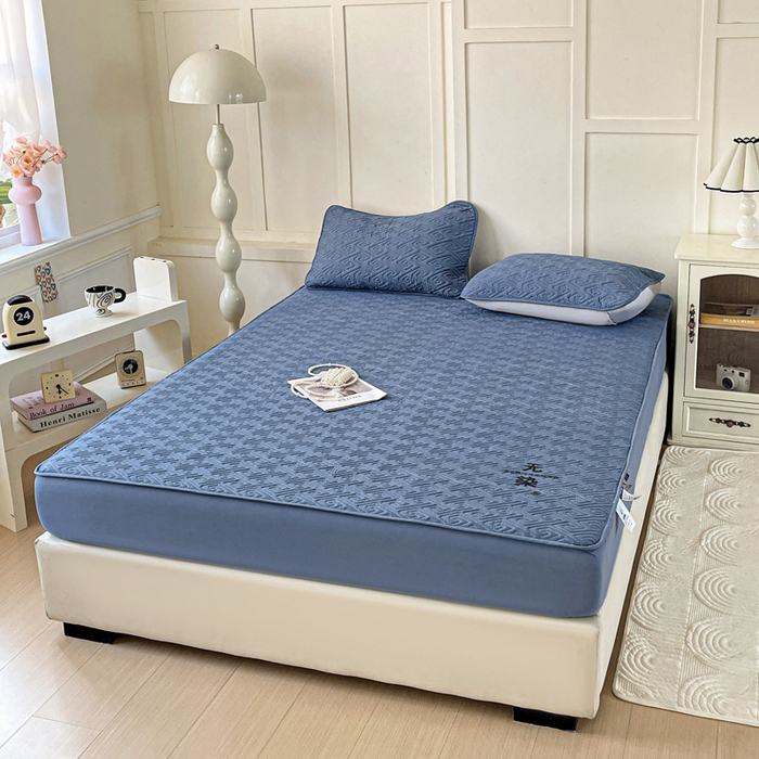 91家纺网 家纺一手货源 找家纺 花享莱 2025新款希尔顿同款无染磨毛床笠三件套 无染-蓝