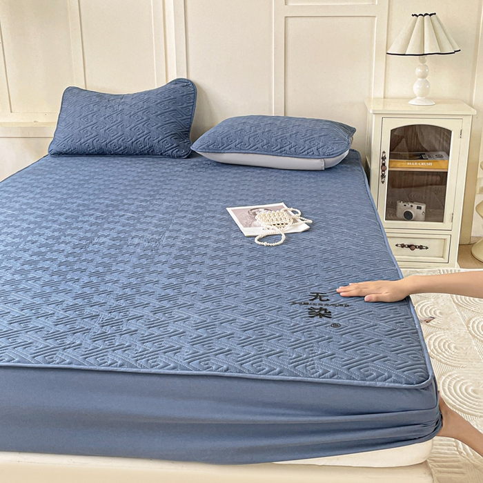 91家纺网 家纺一手货源 找家纺 花享莱 2025新款希尔顿同款无染磨毛床笠三件套 无染-蓝
