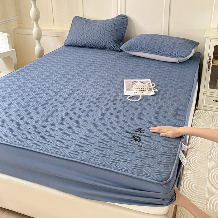 花享莱 2025新款希尔顿同款无染磨毛床笠三件套 无染-蓝