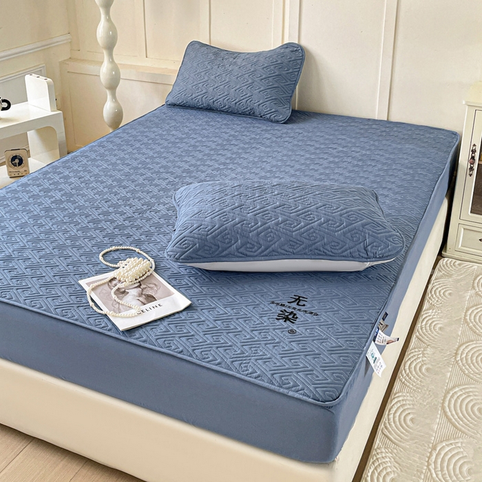 91家纺网 家纺一手货源 找家纺 花享莱 2025新款希尔顿同款无染磨毛床笠三件套 无染-蓝