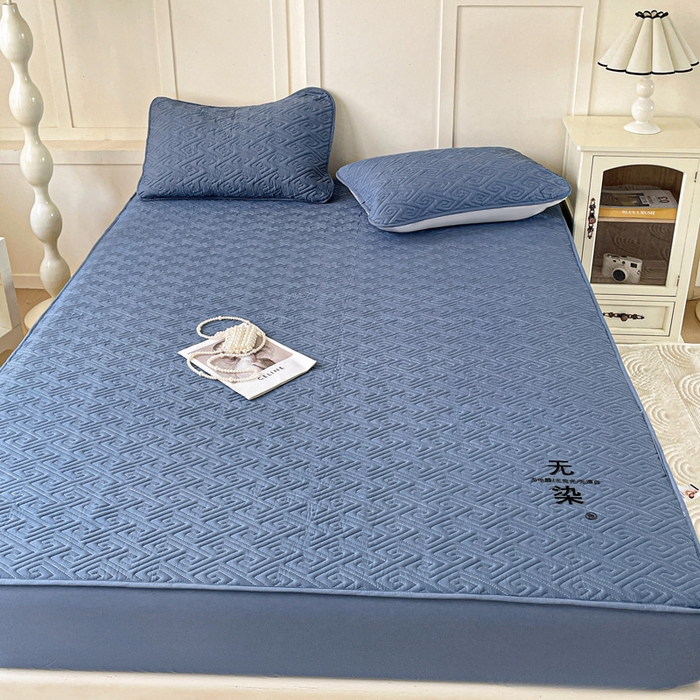 91家纺网 家纺一手货源 找家纺 花享莱 2025新款希尔顿同款无染磨毛床笠三件套 无染-蓝