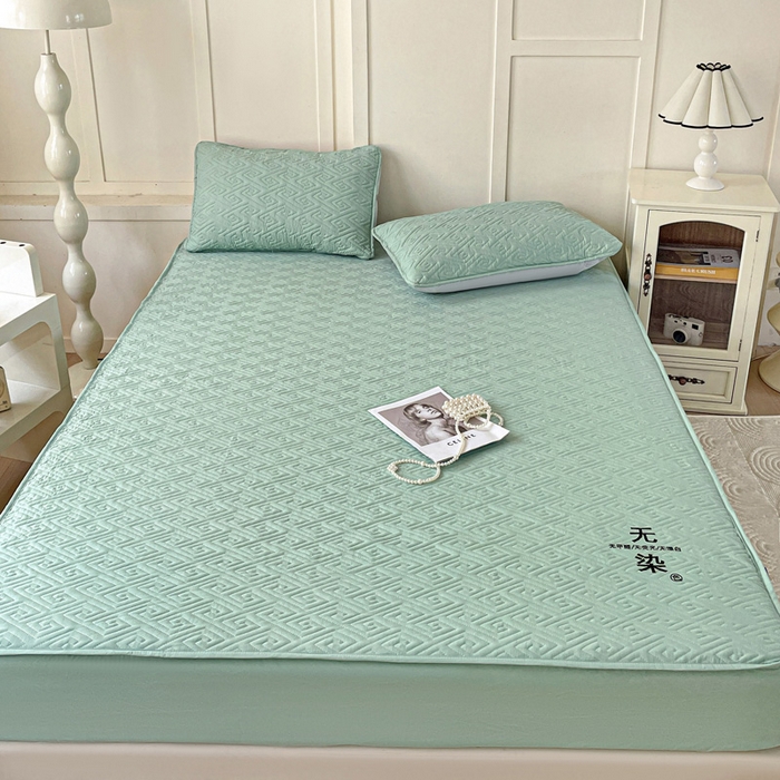 91家纺网 家纺一手货源 找家纺 花享莱 2025新款希尔顿同款无染磨毛床笠三件套 无染-绿