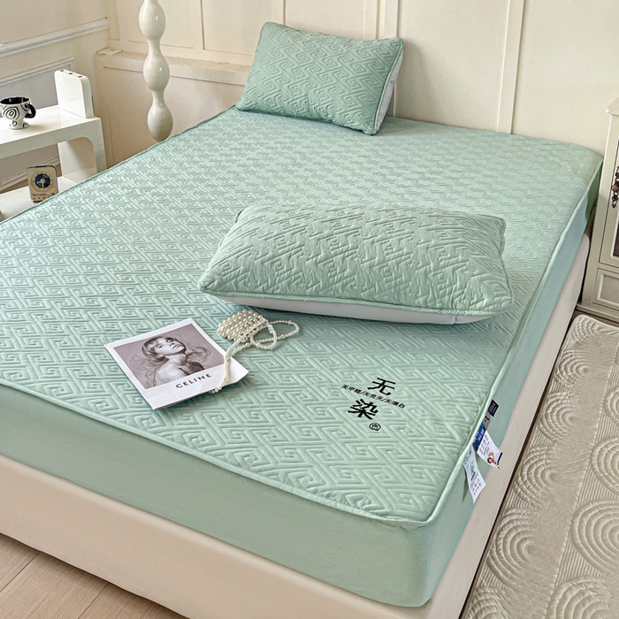 91家纺网 家纺一手货源 找家纺 花享莱 2025新款希尔顿同款无染磨毛床笠三件套 无染-绿