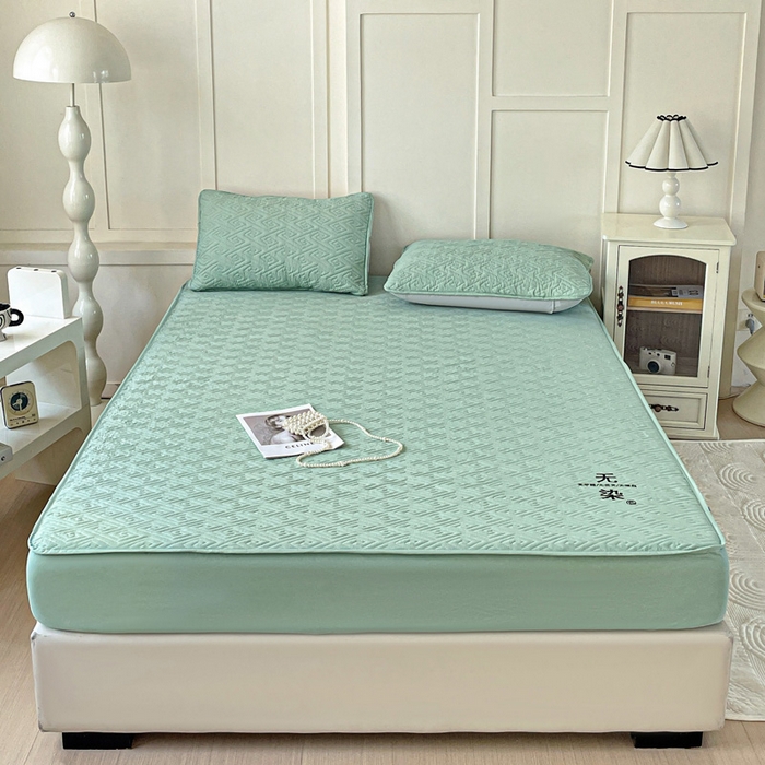 91家纺网 家纺一手货源 找家纺 花享莱 2025新款希尔顿同款无染磨毛床笠三件套 无染-绿