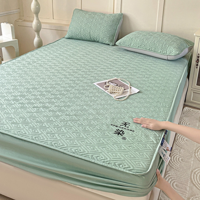 花享莱 2025新款希尔顿同款无染磨毛床笠三件套 无染-绿