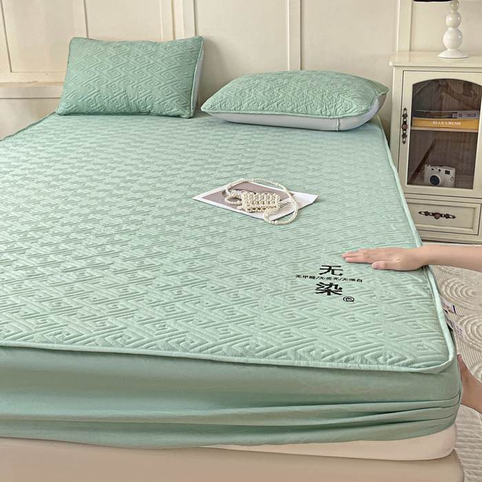 91家纺网 家纺一手货源 找家纺 花享莱 2025新款希尔顿同款无染磨毛床笠三件套 无染-绿