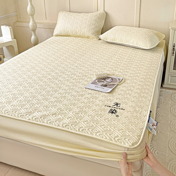 91家纺网 家纺一手货源 找家纺 花享莱 2025新款希尔顿同款无染磨毛床笠三件套 无染-米