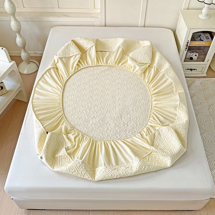 91家纺网 家纺一手货源 找家纺 花享莱 2025新款希尔顿同款无染磨毛床笠三件套 无染-米