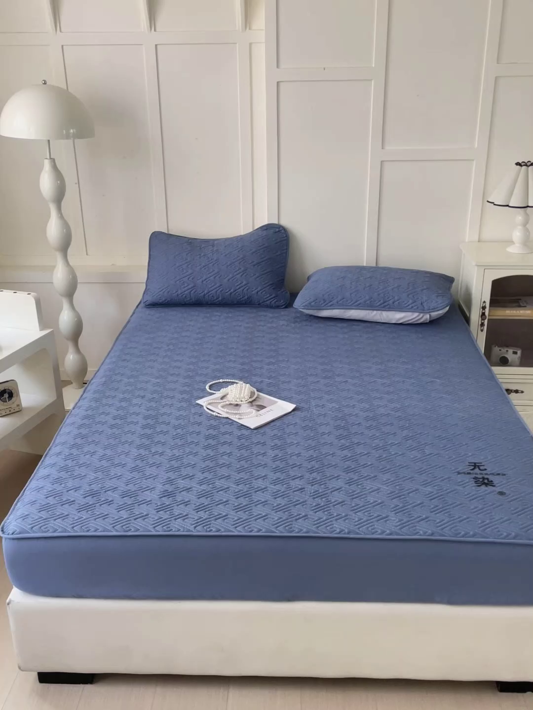 91家纺网 家纺一手货源 找家纺 花享莱 2025新款希尔顿同款无染磨毛床笠三件套 无染-蓝