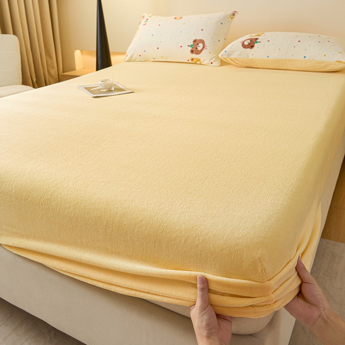 摩妮卡 2025新款加厚保暖牛奶绒床笠单床笠床笠单件-保护床垫三件套系列 莫纱-柠檬黄