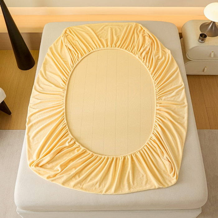 91家纺网 家纺一手货源 找家纺 摩妮卡 2025新款加厚保暖牛奶绒床笠单床笠床笠单件-保护床垫三件套系列 莫纱-柠檬黄