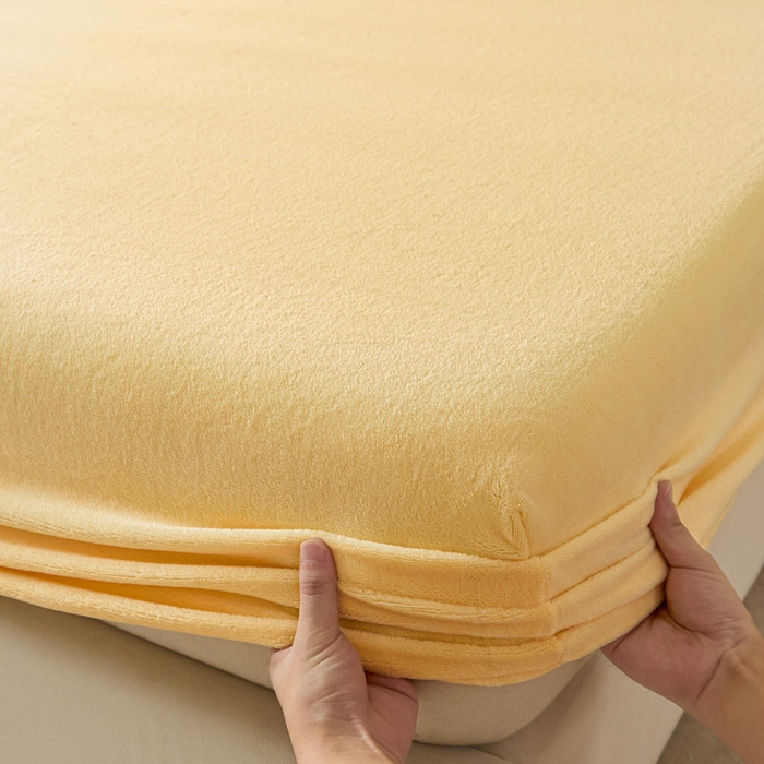 91家纺网 家纺一手货源 找家纺 摩妮卡 2025新款加厚保暖牛奶绒床笠单床笠床笠单件-保护床垫三件套系列 莫纱-柠檬黄