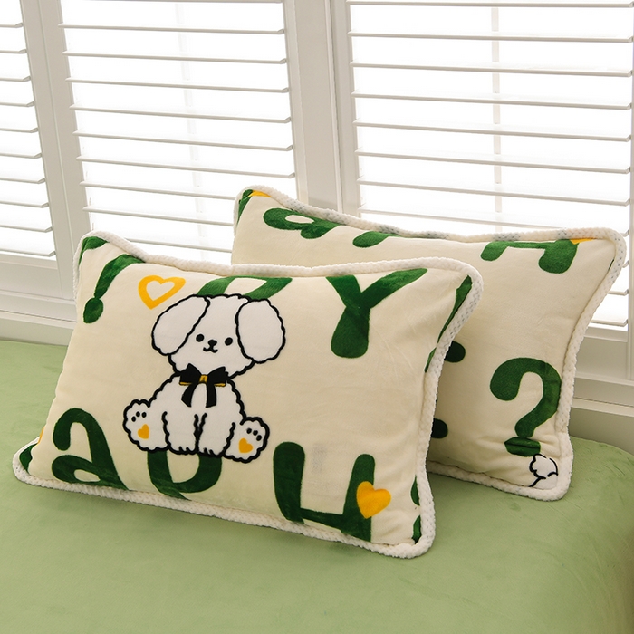 91家纺网 家纺一手货源 找家纺 牵依 2025新款直播床裙小清新印花牛奶绒四件套法兰绒四件套 嗨皮狗