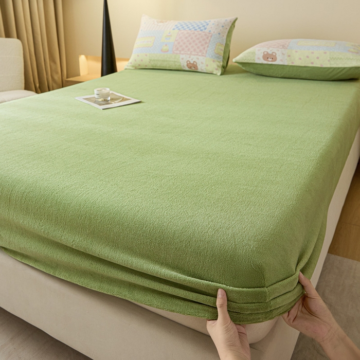 摩妮卡 2025新款加厚保暖牛奶绒床笠单床笠床笠单件-保护床垫三件套系列 莫纱-藻绿