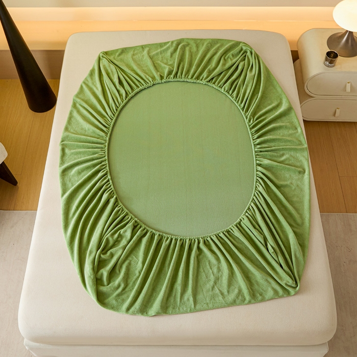 91家纺网 家纺一手货源 找家纺 摩妮卡 2025新款加厚保暖牛奶绒床笠单床笠床笠单件-保护床垫三件套系列 莫纱-藻绿