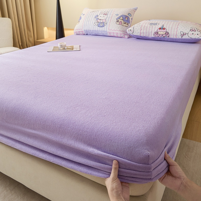 摩妮卡 2025新款加厚保暖牛奶绒床笠单床笠床笠单件-保护床垫三件套系列 莫纱-紫