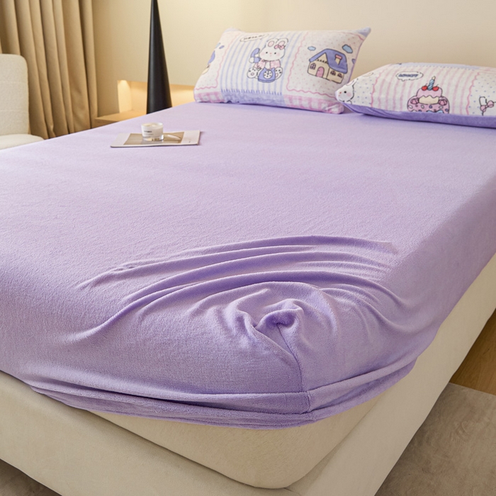 91家纺网 家纺一手货源 找家纺 摩妮卡 2025新款加厚保暖牛奶绒床笠单床笠床笠单件-保护床垫三件套系列 莫纱-紫