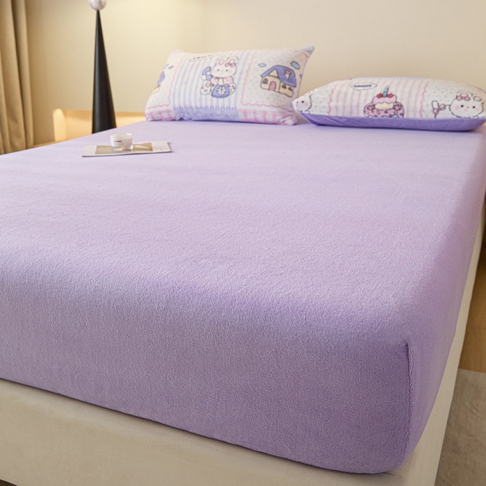 91家纺网 家纺一手货源 找家纺 摩妮卡 2025新款加厚保暖牛奶绒床笠单床笠床笠单件-保护床垫三件套系列 莫纱-紫