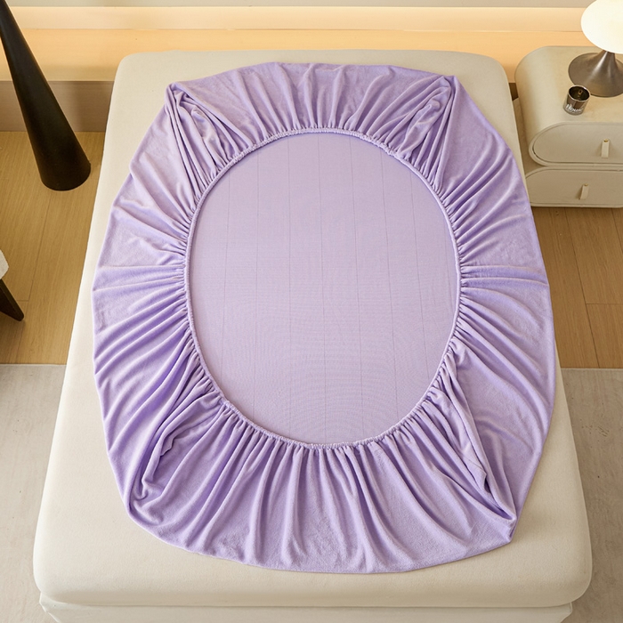 91家纺网 家纺一手货源 找家纺 摩妮卡 2025新款加厚保暖牛奶绒床笠单床笠床笠单件-保护床垫三件套系列 莫纱-紫