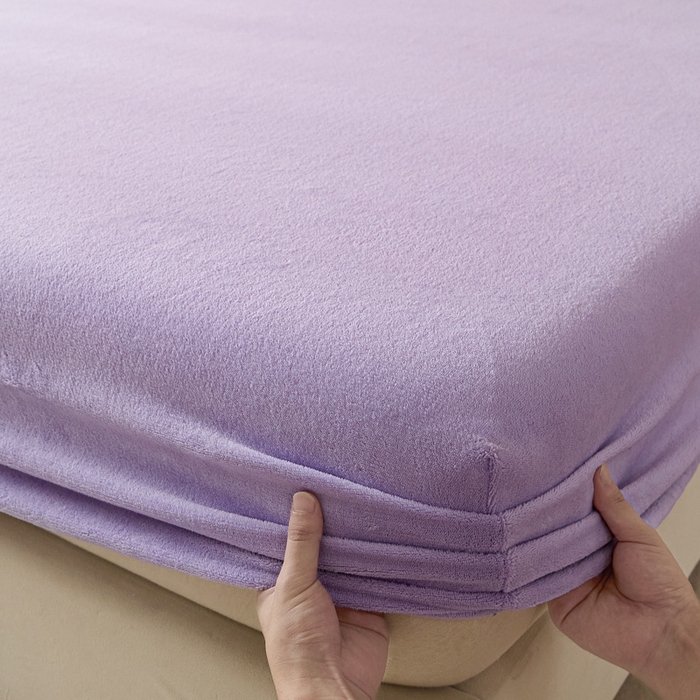 91家纺网 家纺一手货源 找家纺 摩妮卡 2025新款加厚保暖牛奶绒床笠单床笠床笠单件-保护床垫三件套系列 莫纱-紫