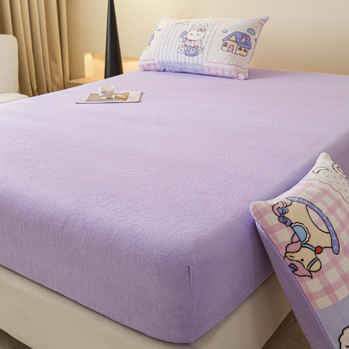 91家纺网 家纺一手货源 找家纺 摩妮卡 2025新款加厚保暖牛奶绒床笠单床笠床笠单件-保护床垫三件套系列 莫纱-紫