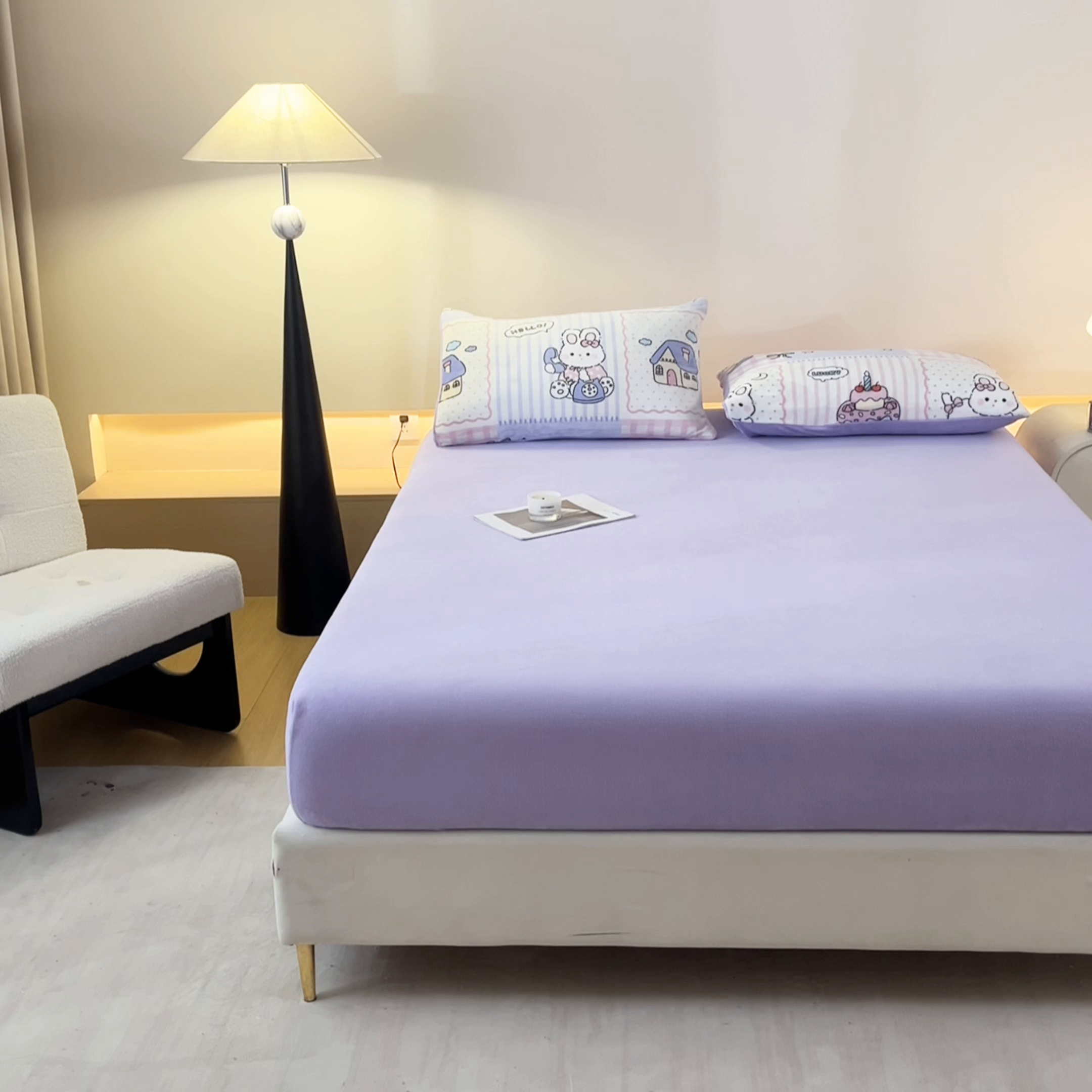 91家纺网 家纺一手货源 找家纺 摩妮卡 2025新款加厚保暖牛奶绒床笠单床笠床笠单件-保护床垫三件套系列 莫纱-紫