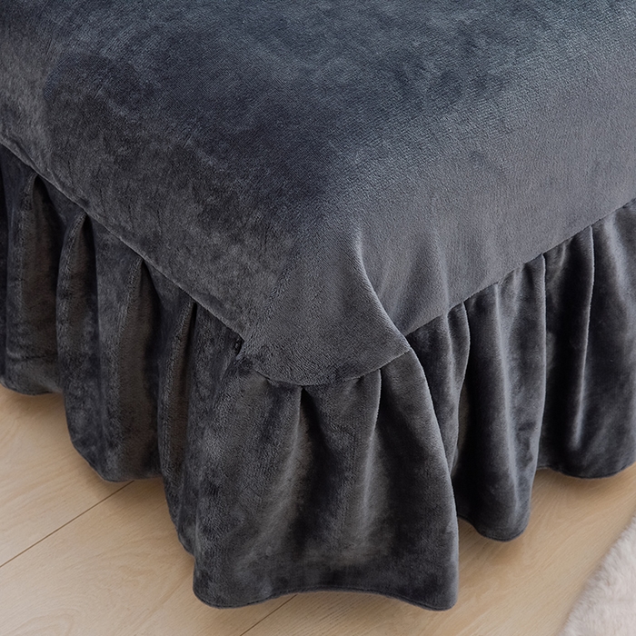 91家纺网 家纺一手货源 找家纺 牵依 2025新款直播床裙小清新印花牛奶绒四件套法兰绒四件套 南瓜派-灰