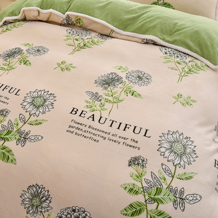 91家纺网 家纺一手货源 找家纺 牵依 2025新款直播床裙小清新印花牛奶绒四件套法兰绒四件套 花季