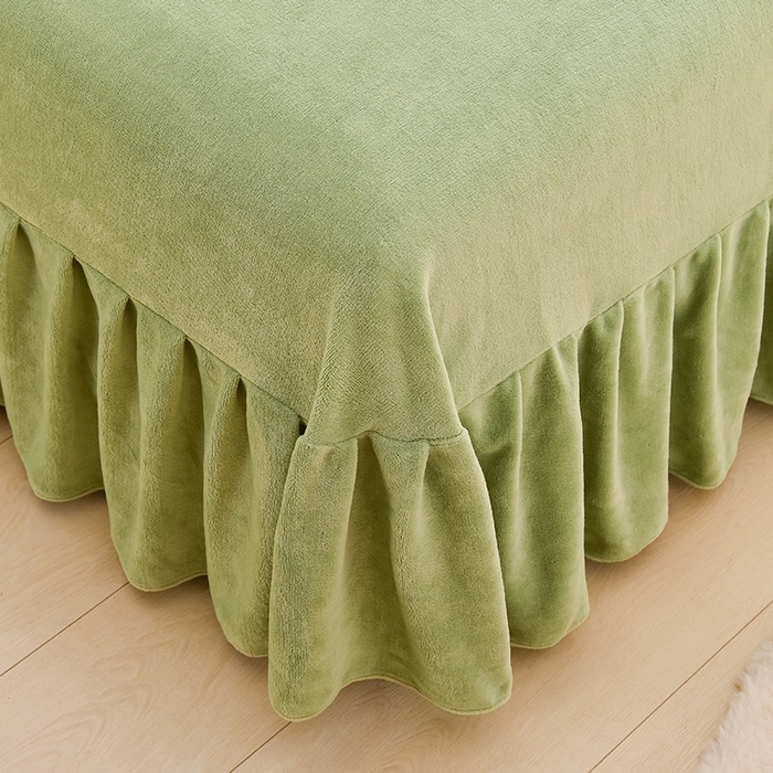 91家纺网 家纺一手货源 找家纺 牵依 2025新款直播床裙小清新印花牛奶绒四件套法兰绒四件套 南瓜派-绿