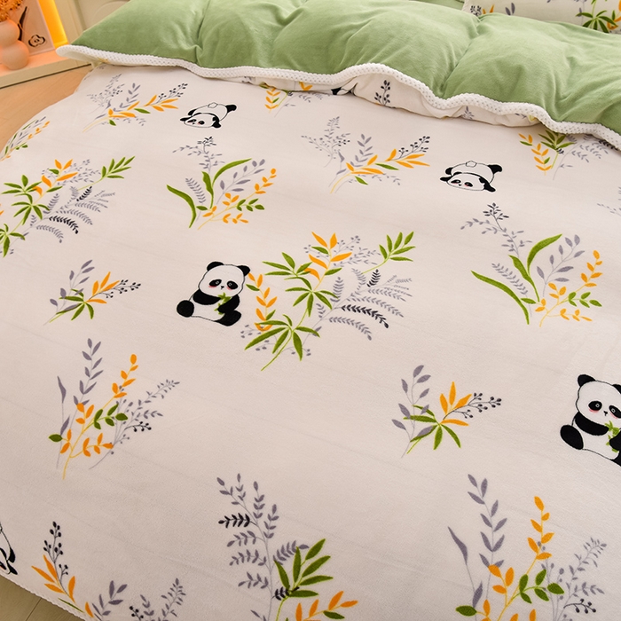 91家纺网 家纺一手货源 找家纺 牵依 2025新款直播床裙小清新印花牛奶绒四件套法兰绒四件套 花影花花