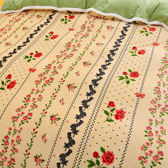 91家纺网 家纺一手货源 找家纺 牵依 2025新款直播床裙小清新印花牛奶绒四件套法兰绒四件套 花意