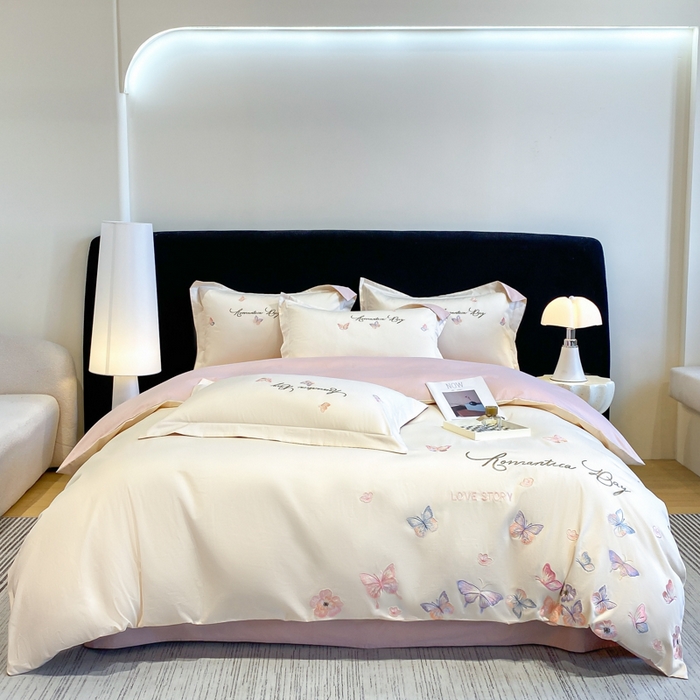 91家纺网 家纺一手货源 找家纺 （总）桃园 新款纯棉全棉长绒棉刺绣绣花高端礼盒蝶梦园系列四件套