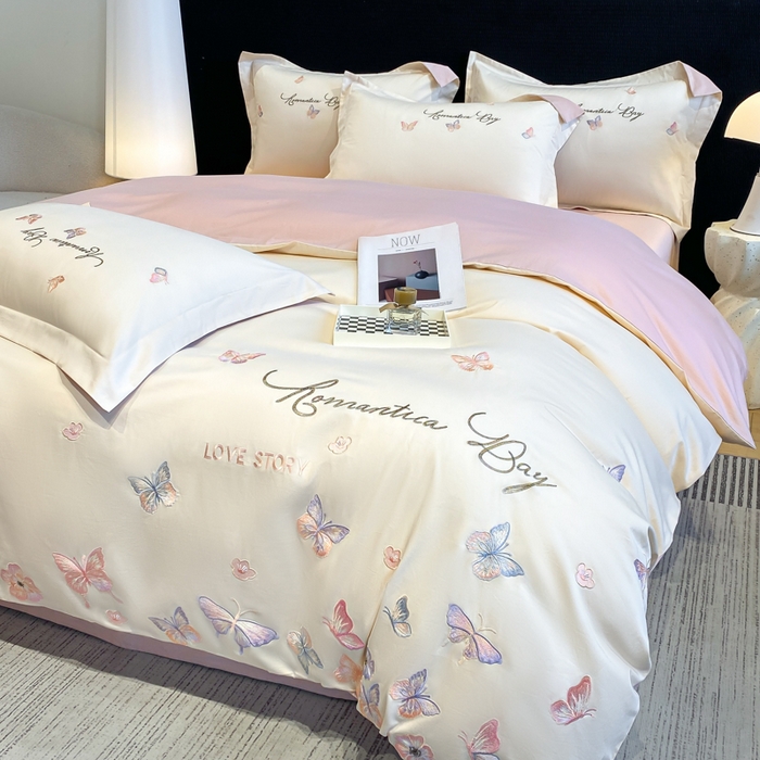 91家纺网 家纺一手货源 找家纺 （总）桃园 新款纯棉全棉长绒棉刺绣绣花高端礼盒蝶梦园系列四件套