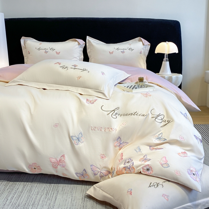 91家纺网 家纺一手货源 找家纺 （总）桃园 新款纯棉全棉长绒棉刺绣绣花高端礼盒蝶梦园系列四件套