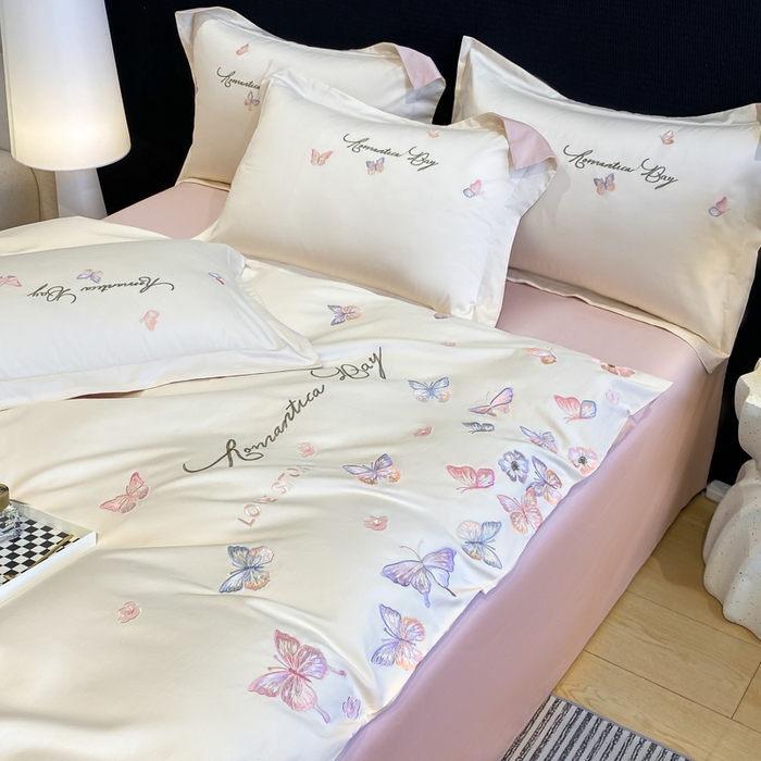 91家纺网 家纺一手货源 找家纺 （总）桃园 新款纯棉全棉长绒棉刺绣绣花高端礼盒蝶梦园系列四件套