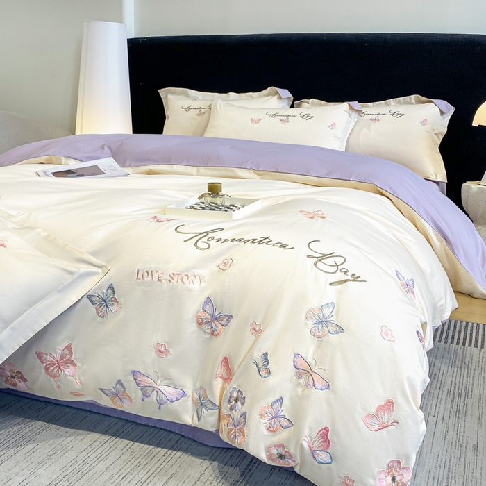 91家纺网 家纺一手货源 找家纺 （总）桃园 新款纯棉全棉长绒棉刺绣绣花高端礼盒蝶梦园系列四件套