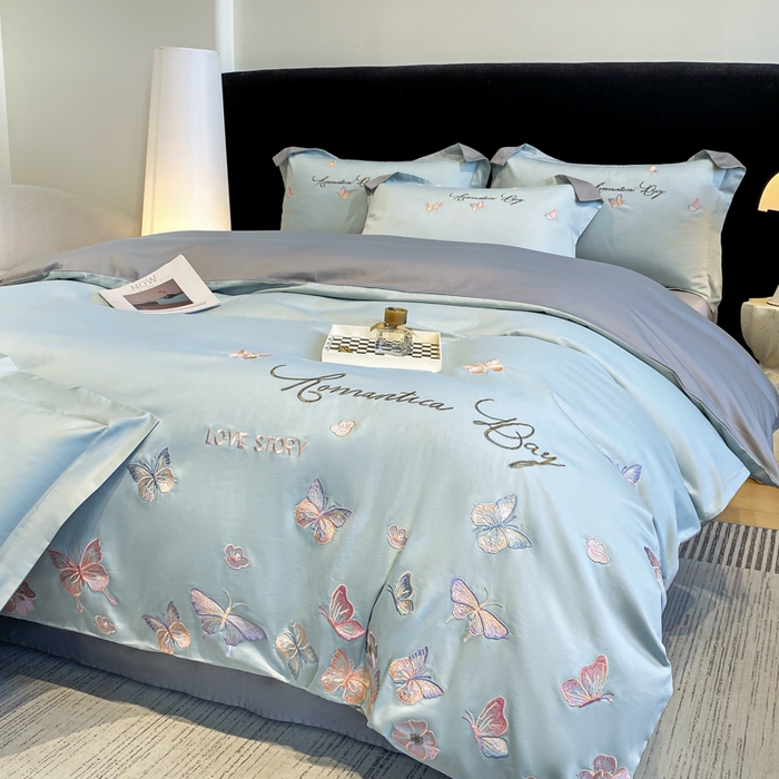 91家纺网 家纺一手货源 找家纺 （总）桃园 新款纯棉全棉长绒棉刺绣绣花高端礼盒蝶梦园系列四件套